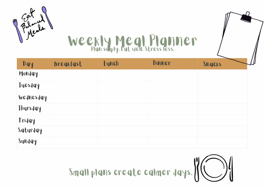 Weekly Meal Planner (Landscape Printable)