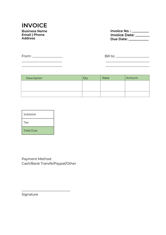 SimplyPlan - Digital Invoice Template